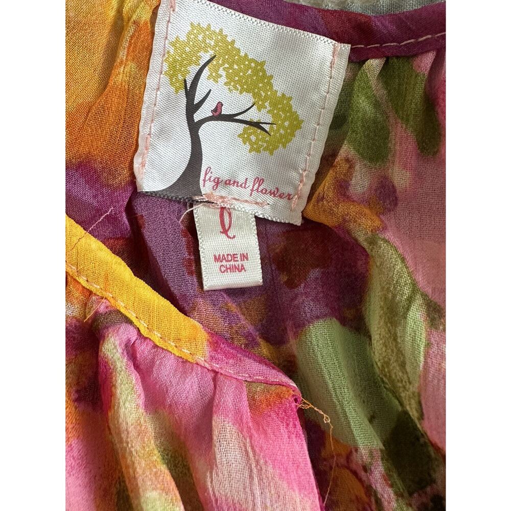 New Anthropologie Fig & Flower Floral Boho Hi Lo Chiffon LS Dress Lined Large - Picture 6 of 9